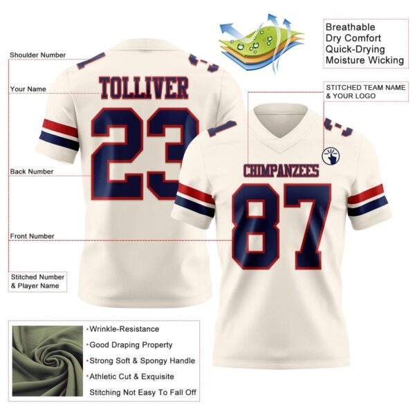Custom Cream Navy-Red Authentic Football Jersey