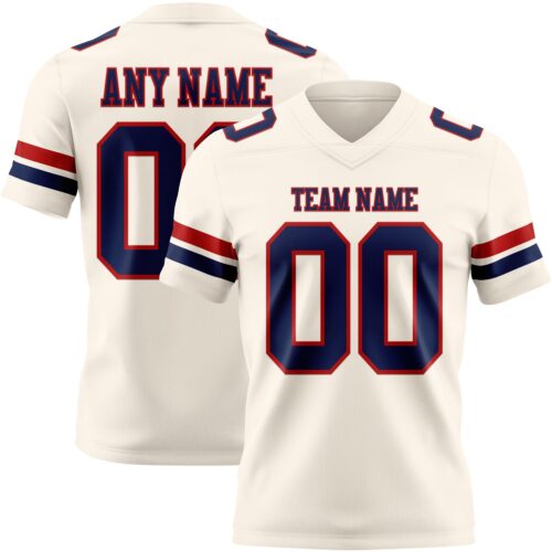 Custom Cream Navy-Red Authentic Football Jersey