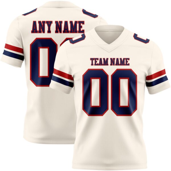Custom Cream Navy-Red Authentic Football Jersey