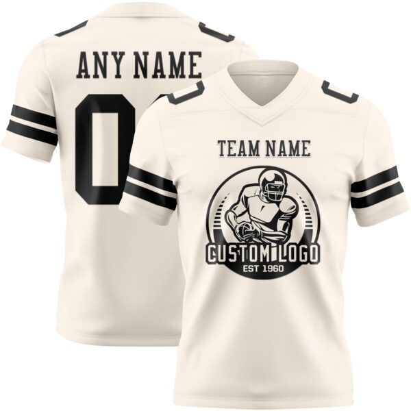 Custom Cream Black Authentic Football Jersey
