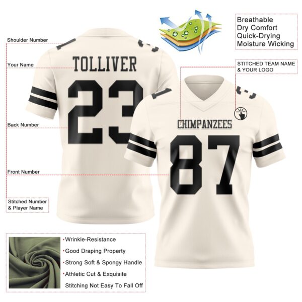 Custom Cream Black Authentic Football Jersey