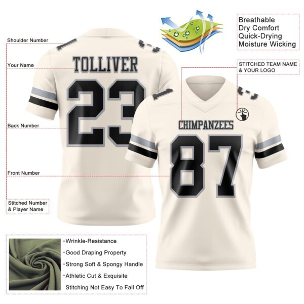 Custom Cream Black-Gray Authentic Football Jersey