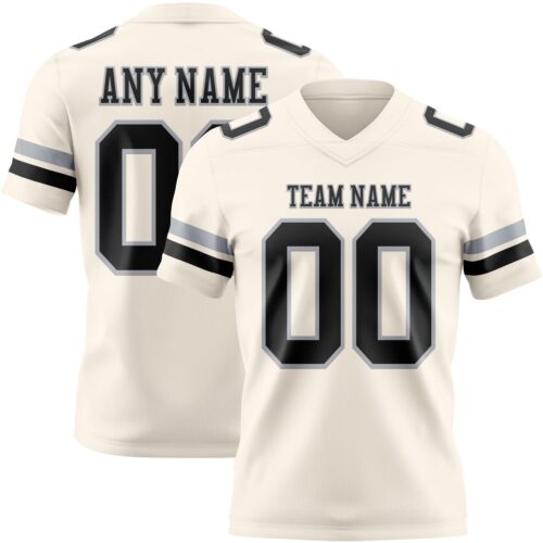 Cream1109 Custom Cream Black-Gray Authentic Football Jersey