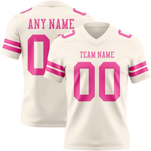 Cream1120 Custom Cream Pink Authentic Football Jersey