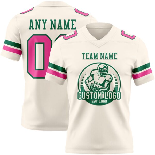 Custom Cream Pink-Kelly Green Authentic Football Jersey