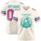 Cream1122-1 Custom Cream Pink-Aqua Authentic Football Jersey