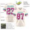 Custom Cream Pink-Aqua Authentic Football Jersey