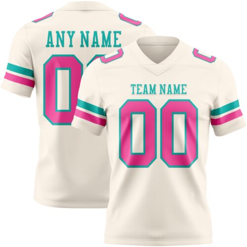 Cream1122 Custom Cream Pink-Aqua Authentic Football Jersey