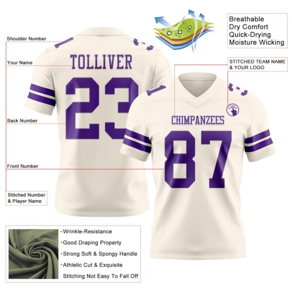 Custom Cream Purple Authentic Football Jersey