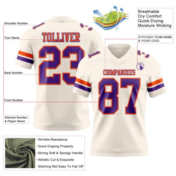 Custom Cream Purple-Orange Authentic Football Jersey