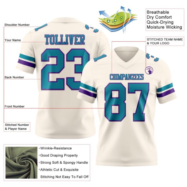 Custom Cream Teal-Purple Authentic Football Jersey