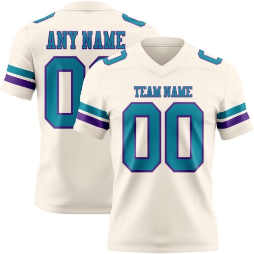 Cream1130 Custom Cream Teal-Purple Authentic Football Jersey