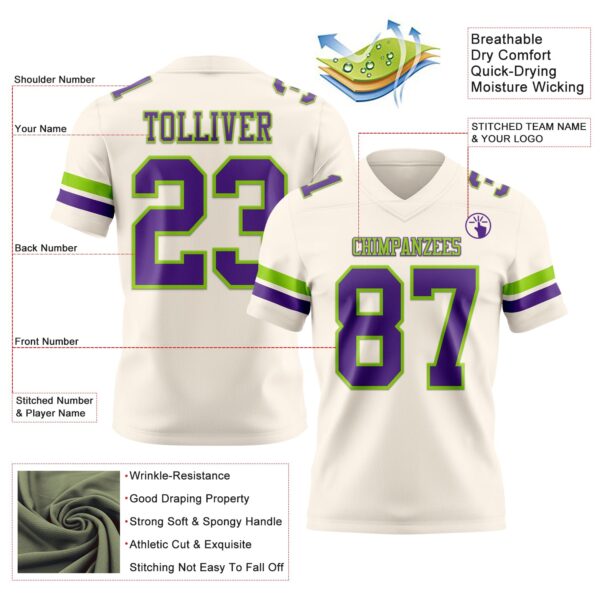 Custom Cream Purple-Neon Green Authentic Football Jersey