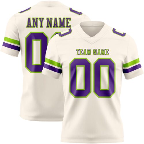 Cream1131 Custom Cream Purple-Neon Green Authentic Football Jersey
