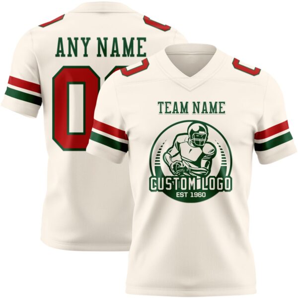 Custom Cream Red-Green Authentic Football Jersey