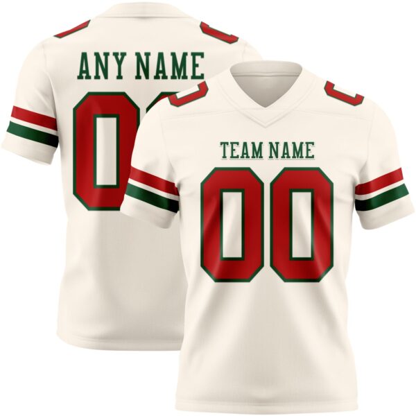 Custom Cream Red-Green Authentic Football Jersey