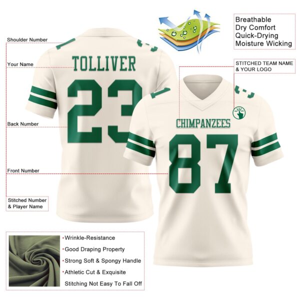 Custom Cream Kelly Green Authentic Football Jersey