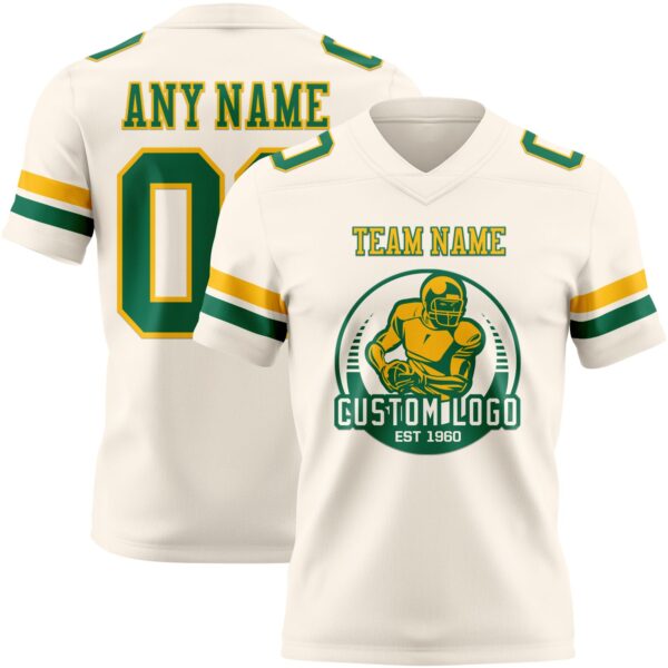 Custom Cream Kelly Green-Gold Authentic Football Jersey
