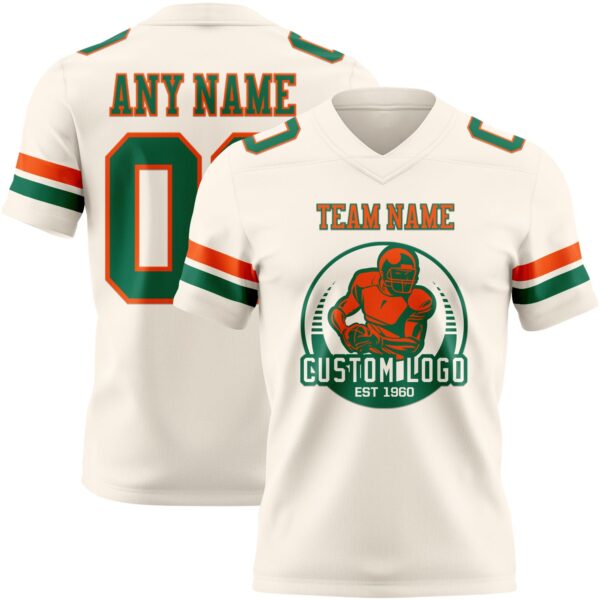 Custom Cream Kelly Green-Orange Authentic Football Jersey