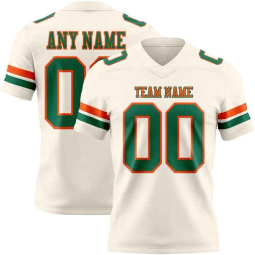 Cream1140 Custom Cream Kelly Green-Orange Authentic Football Jersey