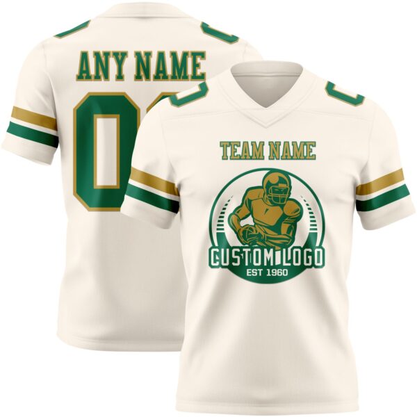 Custom Cream Kelly Green-Old Gold Authentic Football Jersey