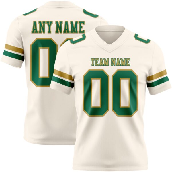Custom Cream Kelly Green-Old Gold Authentic Football Jersey