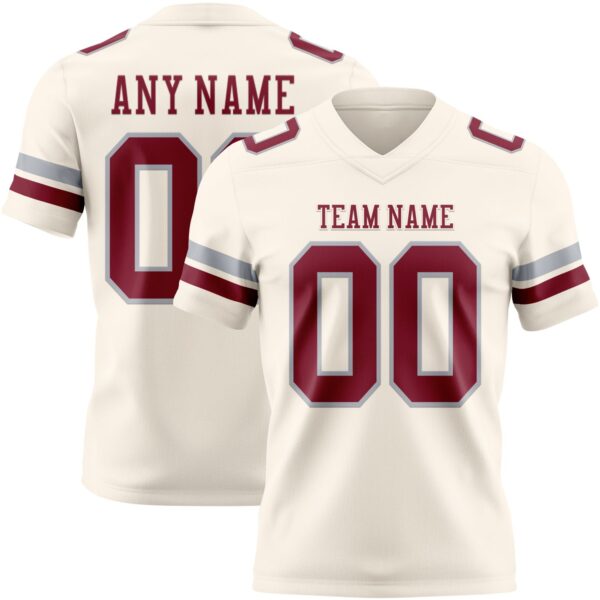 Custom Cream Crimson-Gray Authentic Football Jersey