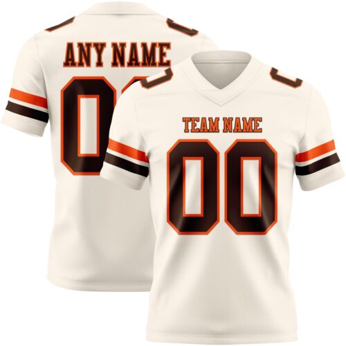 Cream1150 Custom Cream Brown-Orange Authentic Football Jersey