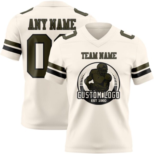 Custom Cream Olive-Black Authentic Football Jersey