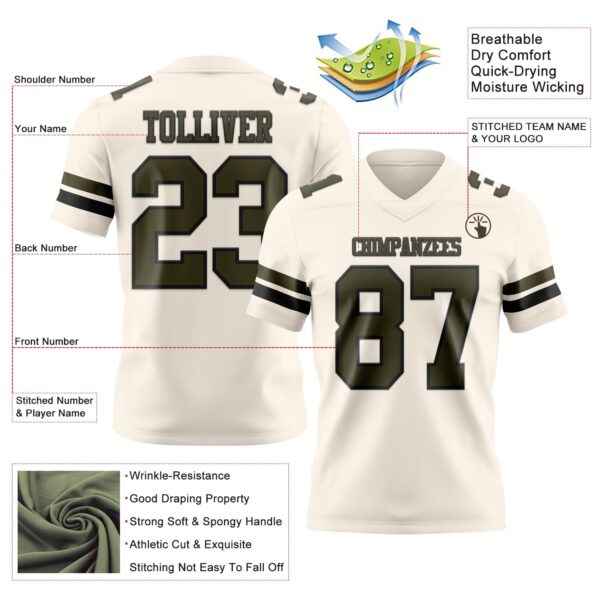 Custom Cream Olive-Black Authentic Football Jersey