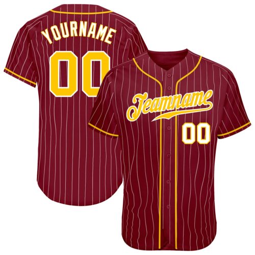 Crimson0050 Custom Crimson White Pinstripe Gold-White Authentic Baseball Jersey