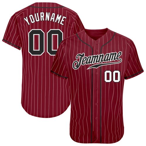 Crimson0051 Custom Crimson White Pinstripe Black-White Authentic Baseball Jersey