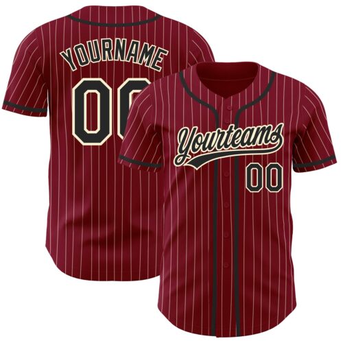 Crimson0094 Custom Crimson Cream Pinstripe Black Authentic Baseball Jersey