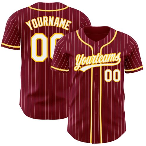 Crimson0095 Custom Crimson White Pinstripe White-Gold Authentic Baseball Jersey