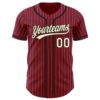 Custom Crimson Cream Pinstripe Black Authentic Baseball Jersey