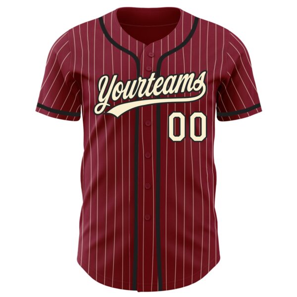 Custom Crimson Cream Pinstripe Black Authentic Baseball Jersey