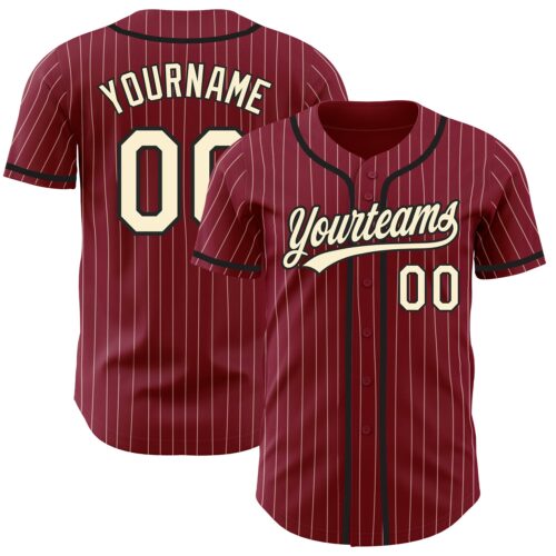 Crimson0098 Custom Crimson Cream Pinstripe Black Authentic Baseball Jersey