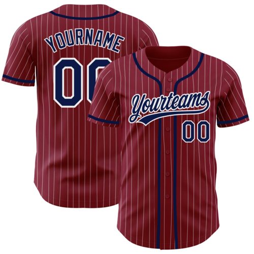 Crimson0099 Custom Crimson White Pinstripe Navy Authentic Baseball Jersey