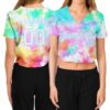 Custom Women's Tie Dye White-Light Blue Rainbow 3D V-Neck Cropped Baseball Jersey