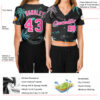 Custom Women's Black Pink-White Hawaii Palm Trees 3D V-Neck Cropped Baseball Jersey