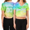 Custom Women's Tie Dye White-Light Blue Rainbow 3D V-Neck Cropped Baseball Jersey
