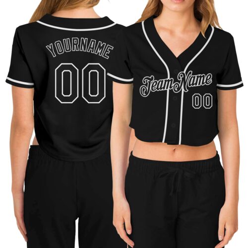 Cropped0052_9da29e16-d094-4002-af48-04264c4df5e4 Custom Women's Black Black-White V-Neck Cropped Baseball Jersey