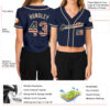 Custom Women's Navy Vintage USA Flag-Cream V-Neck Cropped Baseball Jersey