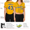 Custom Women's Gold Royal-White V-Neck Cropped Baseball Jersey