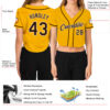 Custom Women's Gold Brown-White V-Neck Cropped Baseball Jersey