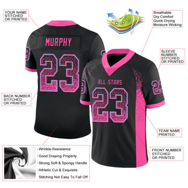 Custom Black Pink-Light Blue Drift Fashion Football Jersey