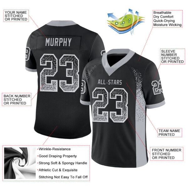 Custom Black Gray-White Drift Fashion Football Jersey