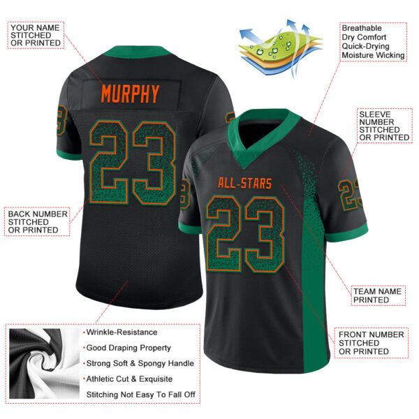 Custom Black Kelly Green-Orange Drift Fashion Football Jersey