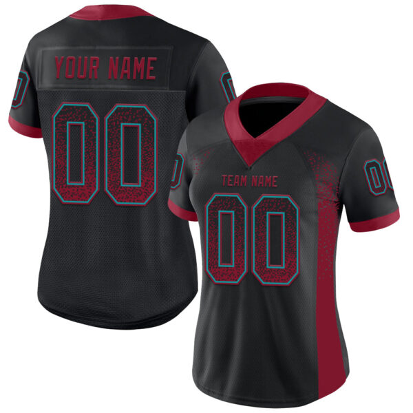 Custom Black Crimson-Teal Drift Fashion Football Jersey