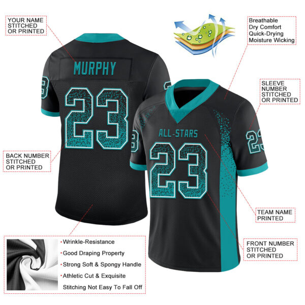 Custom Black Teal-White Drift Fashion Football Jersey